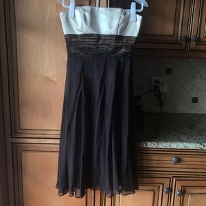 Vintage Cream and Brown Strapless Bow Dress